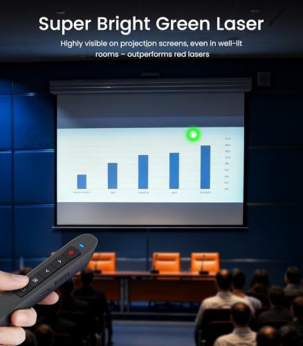 Green Light Presentation Clicker for Teachers – USB-C Rechargeable Wireless Presenter for PowerPoint/Keynote/Google Slides, Plug & Play Remote for Mac/Windows/Laptop - size: Green+Rechargeable
