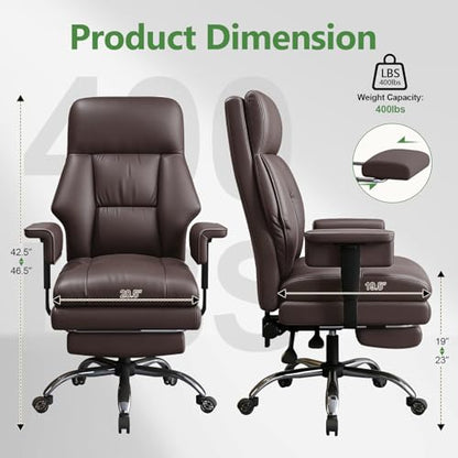 Office Chair Comfortable Executive Desk Chair with Foot Rest, Adjustable Height Home Computer Chair High Back Gaming Chair Leather Swivel Rolling Work Chairs, Brown - color: Brown