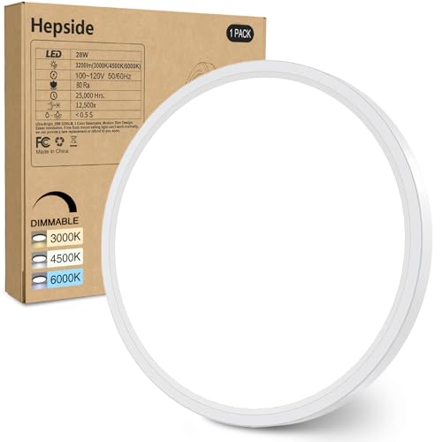 hepside 12Inch Flush Mount Light Fixture White, 28Watt, Dimmable & 3000K-4500K-6000K Flush Ceiling Light Fixture 3200LM Low Profile Ceiling Light for Kitchen Bedroom Hallway Porch - color: White, size: 12Inch-1pack