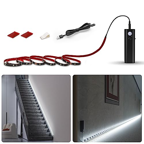 WOBANE LED Closet Light Motion Activated, White Battery Powered LED Strip | Stick-on Anywhere Homelife Motion Sensor LED Light,Rechargeable Night Light for Closet Hallway Stairway 6.56ft,6000K,Black - color: White, size: 6.56ft Black