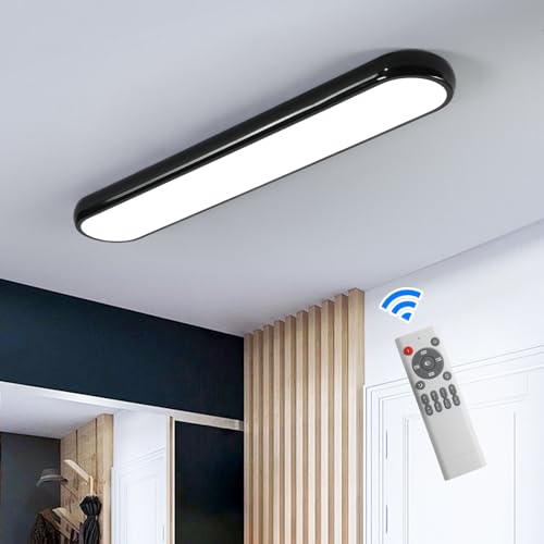 Qcyuui Modern LED Ceiling Light,Dimmable Semi Flush Mount Ceiling Light,39.4 in Long Ceiling Light Fixture,Kitchen Lighting Fixtures Ceiling for Office Bedroom Hallway(Black/48W/3000-6500K) - color: Black/Dimm/48W/39.4IN/3000-6500K, size: 39.4in