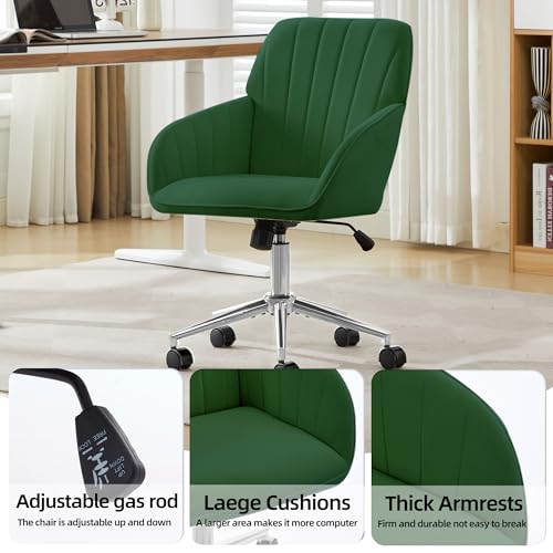 YITAI Velvet Office Desk Chair with Silver Foot Base, with Wheels,Modern Height Adjustable 360 Degree Swivel Upholstered Vanity Chairs with Arms for Living Room Bedroom,Green - color: Silver Green
