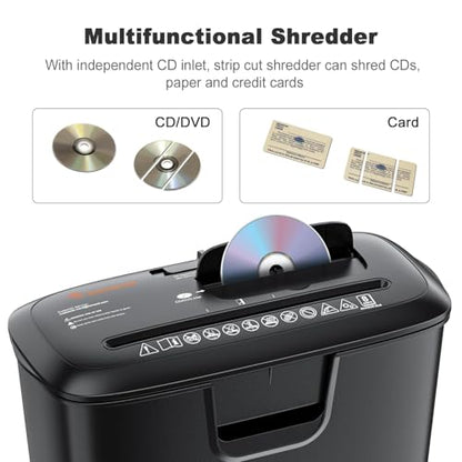 Bonsaii 8-Sheet Strip Cut Paper Shredder for Home, Shred CDs & Credit Cards | 3.4-Gal Wastebasket with Transparent Window, Overheat Protection, Small Shredder for home use,portable shredder, S120-C - size: 8 Sheet (Black)