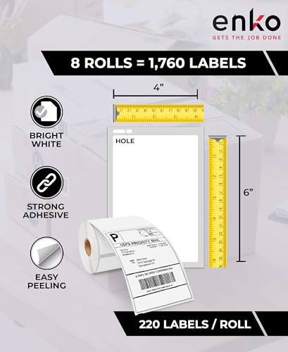 enKo 1744907 8 Rolls | 1760 Thermal 4 x 6 in Address and Shipping Labels - size: 8 Rolls - 1,760 Labels