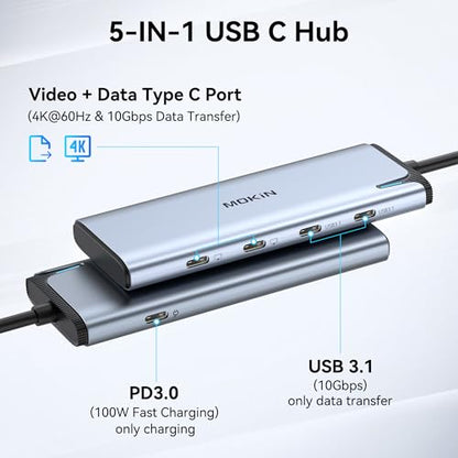 MOKiN USB C Splitter for Dual Monitors 4K@60Hz DP Alt Mode for Laptops