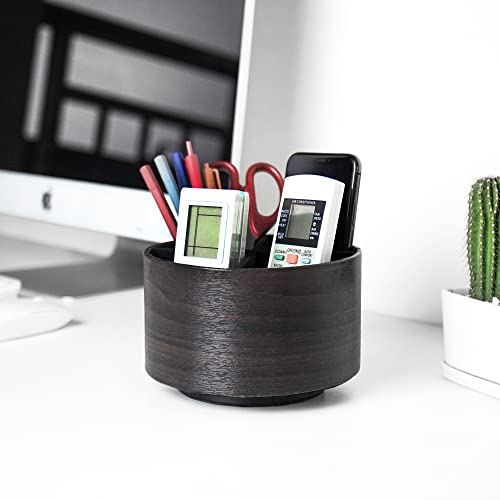 Round Leather Art Supply Organizer,Remote Control Holder,360 Degree Spinning,Multi-Functional Pencil Holder,4 Compartments Desktop Stationary Organizer(1-Dark Brown2) - color: 1-Dark Brown2