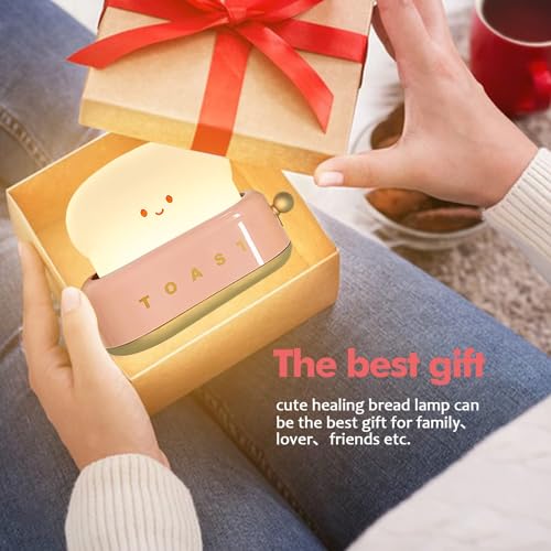QANYI Cute Desk Decor Toaster Lamp, Kawaii LED Toast Bread Night Light Rechargeable and Portable Light with Timer, Christmas Gifts Ideas for Baby Kids Girls Teens Teenages - style: II Pink