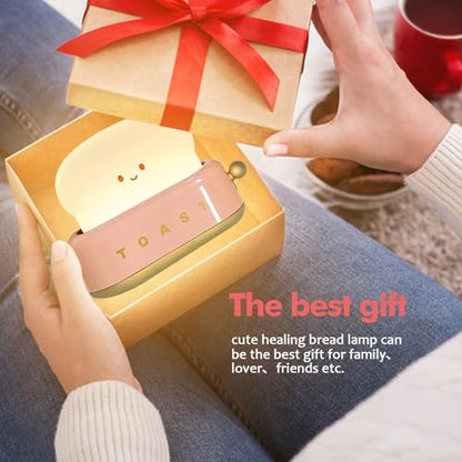 QANYI Cute Desk Decor Toaster Lamp, Kawaii LED Toast Bread Night Light Rechargeable and Portable Light with Timer, Christmas Gifts Ideas for Baby Kids Girls Teens Teenages - style: II Pink