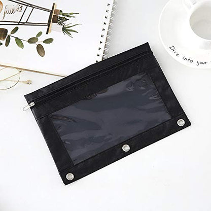 Zippered Binder Fabric Pencil Pouch - color: Black