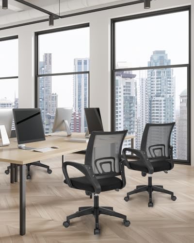 NEO CHAIR Office Computer Chair Ergonomic Mid-Back Desk Chair, Mesh Black | Breathable Mesh Back with Lumbar Support, Height Adjustment, Smooth Rolling Casters for Home Office, Study or Gaming Setup - color: Mesh Black