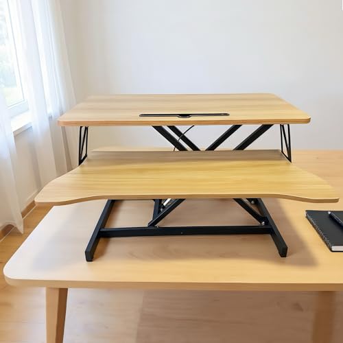 Height Adjustable Sit Stand Desk Converter, Dual Monitor and Laptop Workstation with Wide Keyboard Tray, Standing Computer Desk for Home Office, Small Desk, Study Table, Craft Table,A8
