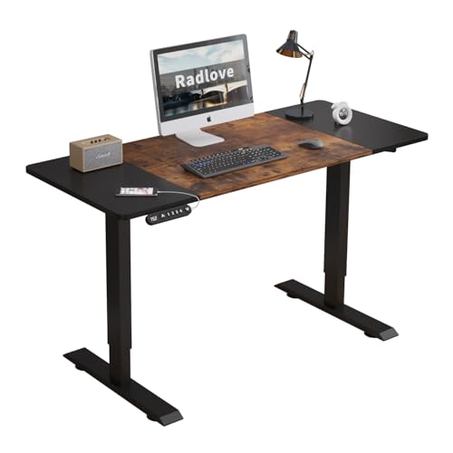 Radlove Electric Height Adjustable Standing Desk, 55 x 24 Inches Sit Stand up Workstation, Splice Board Memory Computer Table Ergonomic (Black Frame + 55" Black+Brown Top)