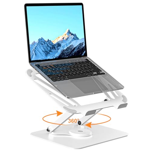 suptek Laptop Stand for Desk, Adjustable Computer Notebook Stand with 360° Rotating Base, Ergonomic Laptop Riser for Collaborative Work, Foldable & Portable Laptop Stand,fits for 11-17" Laptops,White - color: White-Foldable