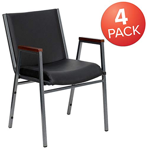 Flash Furniture 4 Pack HERCULES Series Heavy Duty Black Vinyl Stack Chair with Arms - color: Black Vinyl, size: Set of 4