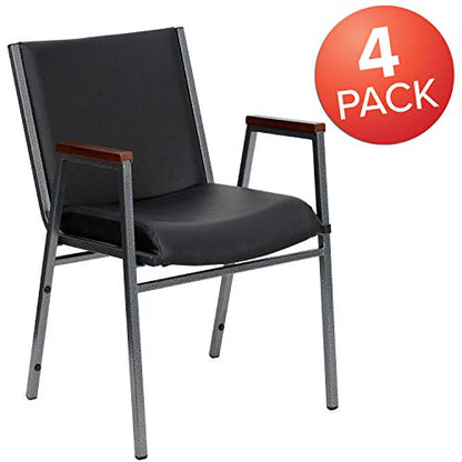 Flash Furniture 4 Pack HERCULES Series Heavy Duty Black Vinyl Stack Chair with Arms - color: Black Vinyl, size: Set of 4