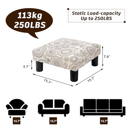 Joveco Small Foot Rest Stool Ottoman, Square Upholstered Fabric Footstool for Couch, Under Desk, Office, Living Room, Printing Beige - color: Printing Beige