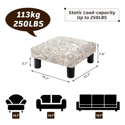 Joveco Small Foot Rest Stool Ottoman, Square Upholstered Fabric Footstool for Couch, Under Desk, Office, Living Room, Printing Beige - color: Printing Beige