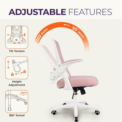 NEO CHAIR Office Desk Chair, Ergonomic Mesh with Flip-Up Armrests, Pink - color: Pink