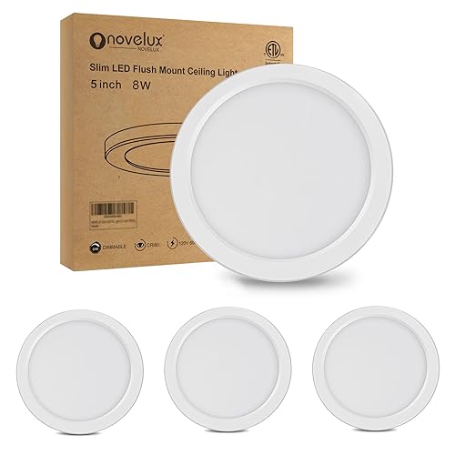 5 inch ETL Certified Flush Mount Ceiling Light Dimmable, 5000K White LED Ceiling Light Ultra Slim 0.63" Thick Round Ceiling Light Fixture for Bedroom, Bathroom,Kitchen,Hallway,Closet, 3 Pack - size: 5 inch-3 Pack