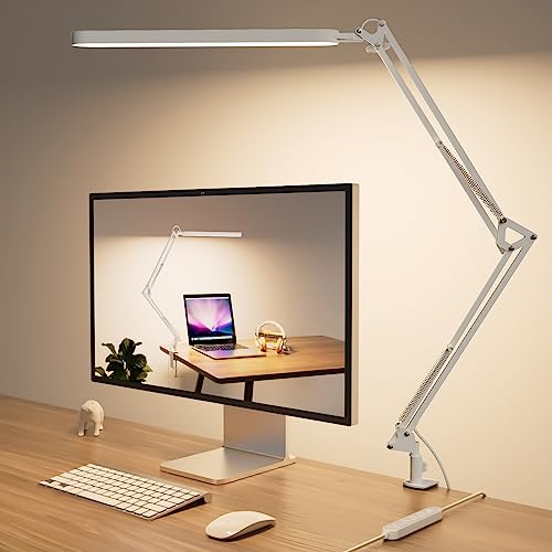 SKYLEO Led Desk Lamp - 31.5" Desk Light - 5 Color Modes X 11 Brightness Levels - Adjustable Swing Arm - Timmer & Memory Function - 12W Study Lamp - White - style: White swing arm