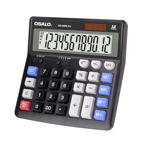 OSALO Extra Large Desktop Calculator Big Buttons 12 Digit, Solar, Black - size: OS-200ML Pro Black