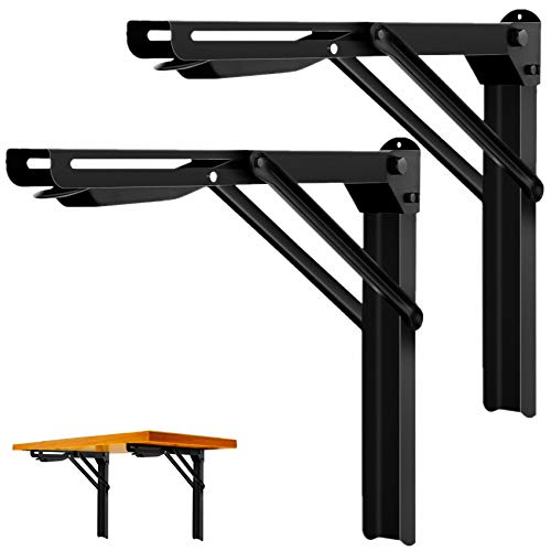 WALMANN 24" Folding Shelf Brackets, Heavy Duty Collapsible Brackets for Shelves Wall Mounted Hinges Space Saving Folding Bracket for Table Bench - size: 24 Inch