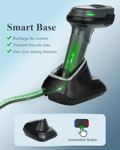 OBZ 1D 2D Barcode Scanner Bluetooth,Handheld with Charging Dock Code Reader - style: Bluetooth Scanner with Base