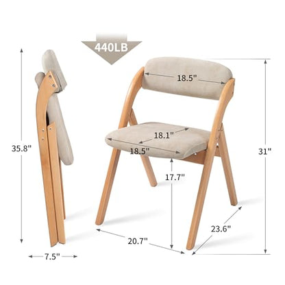 Folding Chairs with Padded Seats | Wooden Stackable Dining Chair Set of 2 with Removable Cover Extra for Guests Kitchen Office Wedding Party Picnic, Cream - color: Cream, size: 2PCS