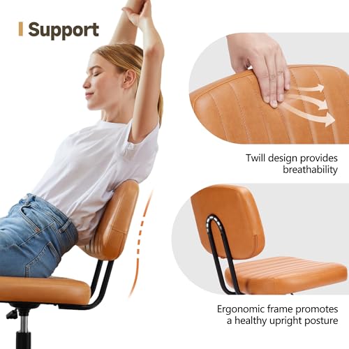 Armless Office Chair, Swivel Rolling PU Leather Vanity Chair with Back Lumbar Support Height Adjustable Computer Chair, Small Desk Chair for Home Office (Brown) - color: Brown