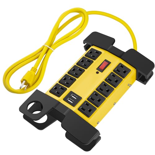 CCCEI Heavy Duty Power Strip with USB Ports, 10 Outlets. Grey, 15FT. - color: Yellow, size: 15ft