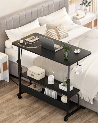 Armocity 32" Rolling Standing Desk with Charging Station for Couch Bed - color: Black, size: 32''