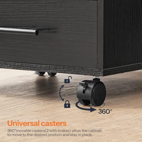 HOOBRO 5-Drawer File Cabinet, Office Cabinet with Drawers, Wooden Storage Cabinet with Wheels for Makeup, Home Office, Study, Easy Assembly, Black BK05WJ01 - color: Black