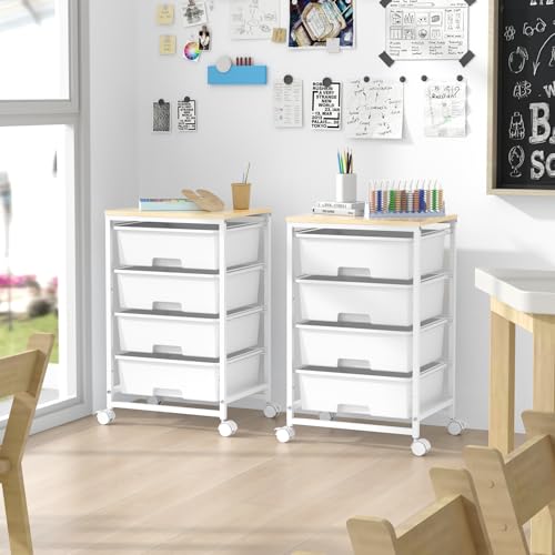 SYKIARIOL Rolling Cart with Drawers, 4-Drawer Utility Cart, Bright White (Pack of 2) - color: Bright White, size: 4 Drawers (Pack of 2)