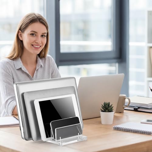 Chunful Adjustable Vertical Laptop Stand for Desk, Acrylic 5 Slot Laptop Holder Desktop, Invisible Desktop Notebook Dock for Notebook Computer, All Gaming Laptops up to 17'' - color: Clear, style: 5 Slot