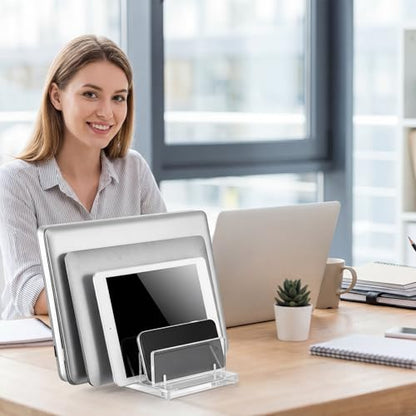Chunful Adjustable Vertical Laptop Stand for Desk, Acrylic 5 Slot Laptop Holder Desktop, Invisible Desktop Notebook Dock for Notebook Computer, All Gaming Laptops up to 17'' - color: Clear, style: 5 Slot