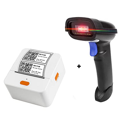 NETUM NT-1228BC Bluetooth Barcode Scanner and NETUM P58C Mini Label Printer- Portable Barcode Label Maker Printer