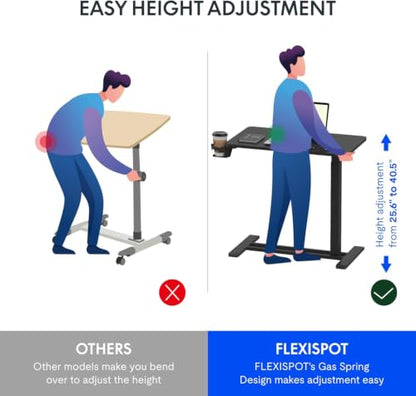 FLEXISPOT 32" Mobile Standing Desk Pneumatic Lift Computer Workstations - color: Pure Black, size: 32x18