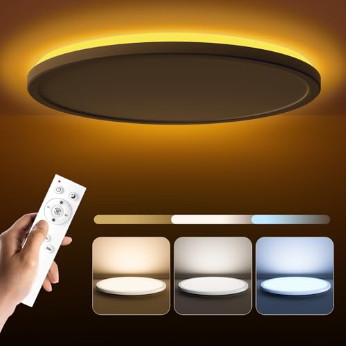 Matane 15.4in LED Flush Mount Ceiling Light Fixture with Remote, 2000K Warm Nightlight, Dimmable 3000K-6500K Low Profile Ceiling Lights for Bedroom, Living Room, 3600LM, White - color: White, size: 15.4 Inch