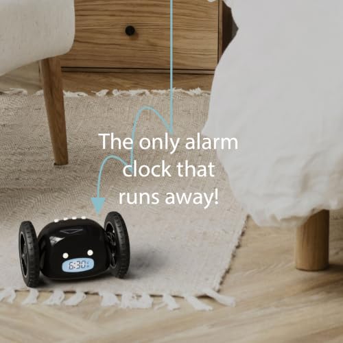 CLOCKY Runaway Digital Loud Rolling Alarm Clock for Heavy Sleeper Adults - color: Black Black Wheels