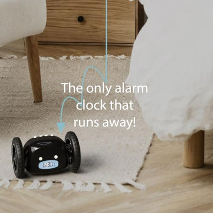 CLOCKY Runaway Digital Loud Rolling Alarm Clock for Heavy Sleeper Adults - color: Black Black Wheels