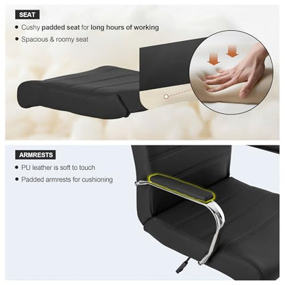 Office Desk Chair,Modern Leather Conference Room Chairs,High Back Ergonomic Home ofiice Chair,Adjustable Height Swivel Executive Computer Chair with Armrest and Padded Seat,Black - color: Black