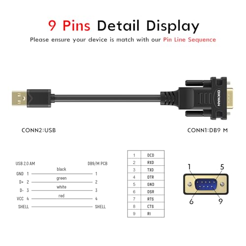 USB to RS232, USB Serial Adapter with FTDI Chipset,USB 2.0 to Male DB9 Serial Cable for Windows 11,10, 8, 7, Vista, XP, 2000, Linux and Mac OS(6ft)… - size: 6FT, style: USB-MALE