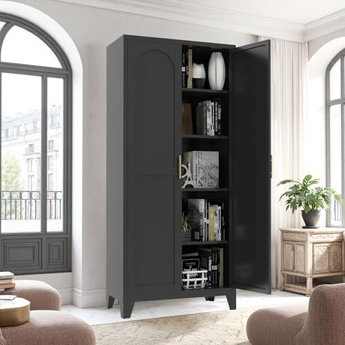 71'' Tall Metal Garage Storage Cabinet with Doors (71''Black) | Cabinets, Adjustable Shelves, Heavy Duty Steel Pantry File Cabinet for Home Office, Kitchen ,School, Utility - color: 71''black