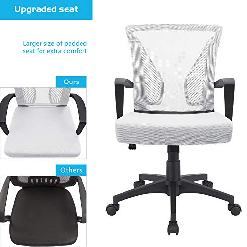 Furmax Office Chair Ergonomic Computer Desk Mesh Chair Mid Back Swivel Lumbar Support with Armrest (1, White) - color: White