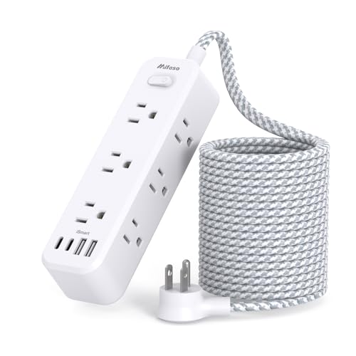 Mifaso Extension Cord with Multiple Outlets 15FT, 13-in-1 Long Power Strip | 9 AC & 4 USB Ports (2 USB C), Surge Protector with 900J, 3-Sided Multi Plug Desktop Charging Station for Office, College Dorm - color: White, size: 15FT