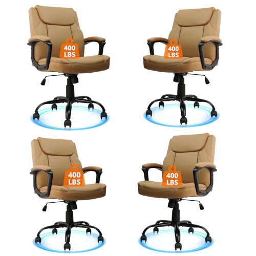 CLATINA Brown Office Computer Chair PU Leather Executive Swivel Adjustable Height Chairs with Upholstery Fixed armrest Mid-Back Leather Thick Cushion Office Chair Brown 4Pack - color: Brown_1, size: 4 Pack