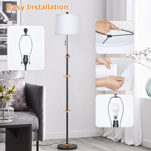 Antique Black Gold Floor Lamp Adjustable Height 55" to 65" Tall Standing - color: Retro Black Gold+White Shade
