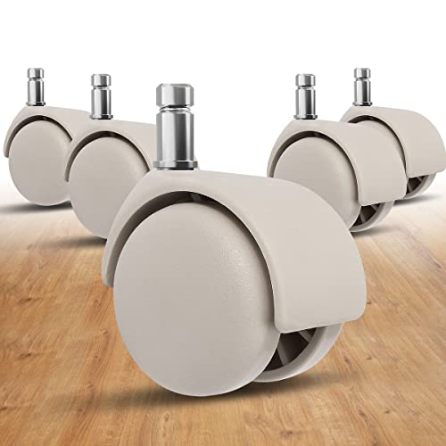 Omyoffice Office Chair Replacement Wheels - 2 in Set of 5 Plastic Casters | 1000 lbs Heavy Duty, 360° Smooth Rolling Casters for Hardwood Carpet, Universal Fit 7/16"x7/8" Stem 11mm, Easy Install, Beige