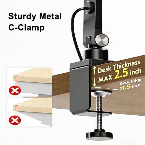 NS Pro LED Desk Lamp with Remote Control, Eye-Caring CRI95+ Dimmable Light, 3000K–6000K Adjustable CCT, Flexible Angle, Clamp or Base Mount, Memory Function Desk Lamp for Office, Reading & Video Calls - size: 1 PACK