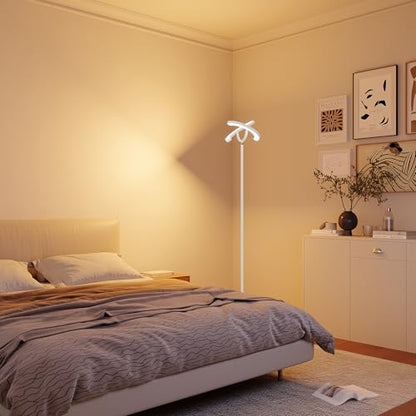 SIBRILLE 30W LED Floor Lamp for Living Room, 350° Rotating Reading Standing Lamp with Remote Control, Stepless Dimmable 3000K-6500K Modern Tall Lamp for Bedroom Office - color: White